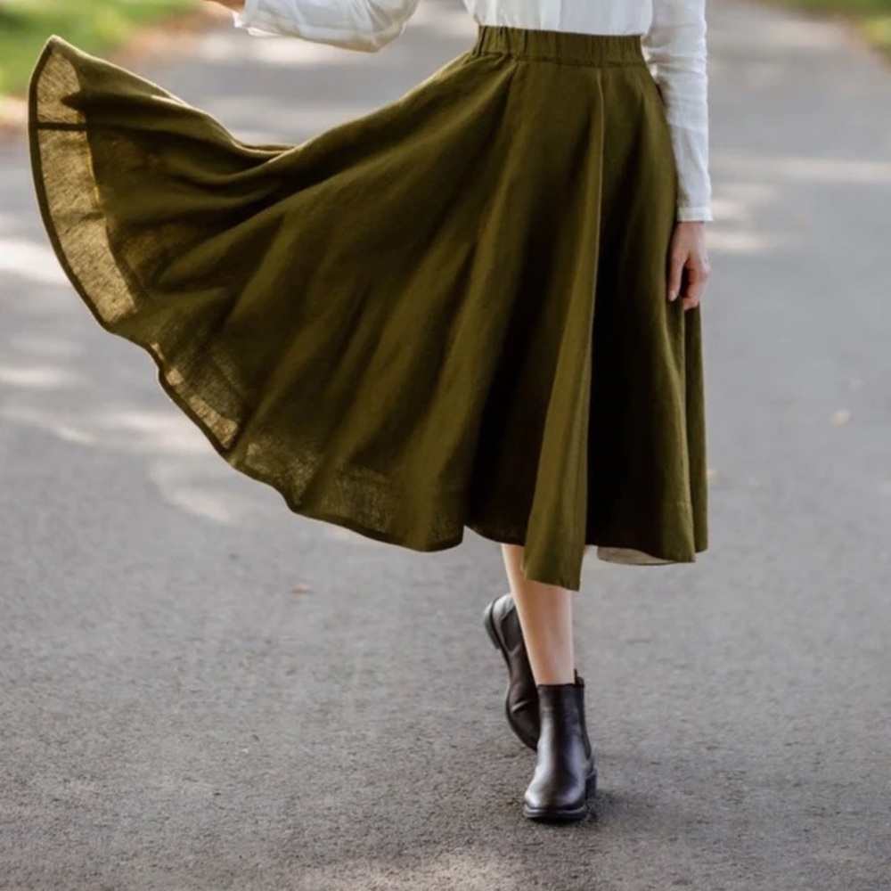 Son De Flor Classic Linen Skirt Rosemary Green L